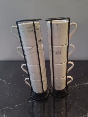 American Atelier ceramic espresso cups, modern marble pattern And Black Stand